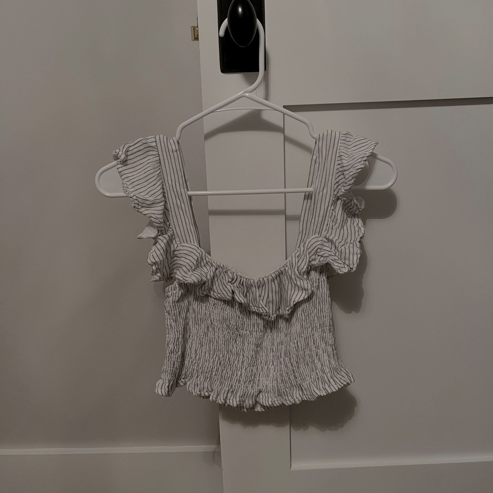 White and Blue Stripe Top; Bought at Nantucket Surf Shop; Small